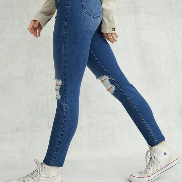 PacSun Dark Blue Distressed High Waisted Jeggings 24 - Picture 3 of 13
